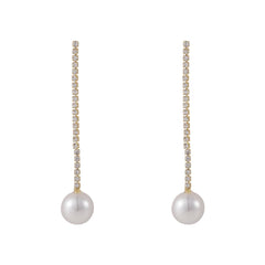 Cubic Zirconia & Pearl Linear Drop Earrings