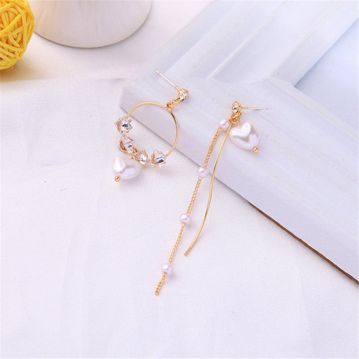Pearl & Cubic Zirconia 18K Gold-Plated Asymmetrical Drop Earrings