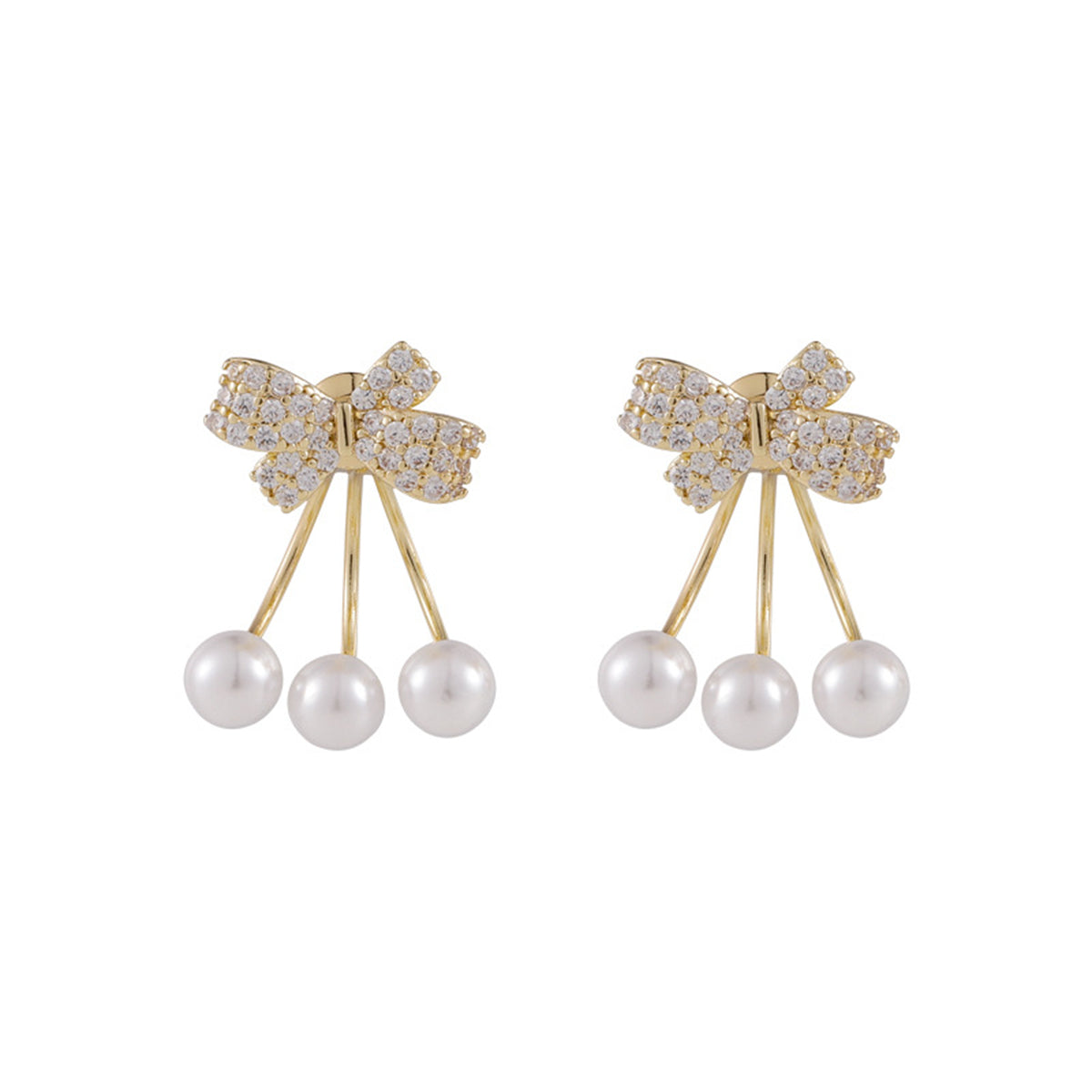 Cubic Zirconia & Pearl 18K Gold-Plated Bow Ear Jackets