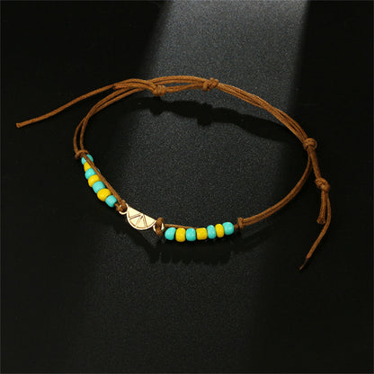 Turquoise & Yellow Multi-Strand Anklet Set