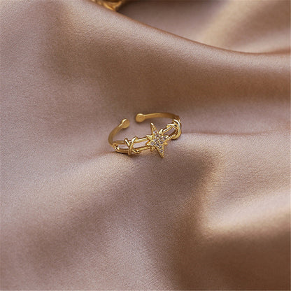 Cubic Zirconia & 18K Gold-Plated Star Open-Band Ring