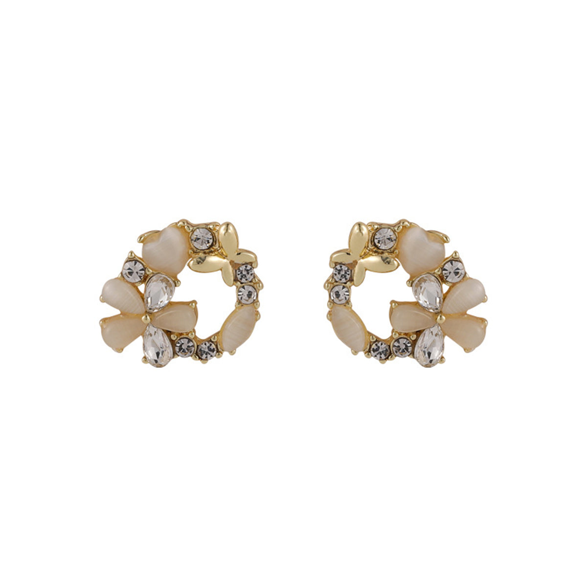 Cubic Zirconia & Crystal Cats Eye 18K Gold-Plated Flower Circle Stud Earrings
