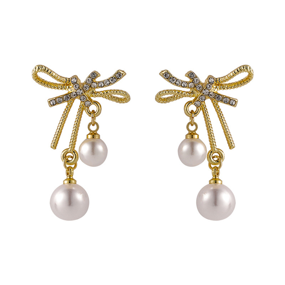 Cubic Zirconia & Pearl 18K Gold-Plated Bow Ribbon Drop Earrings