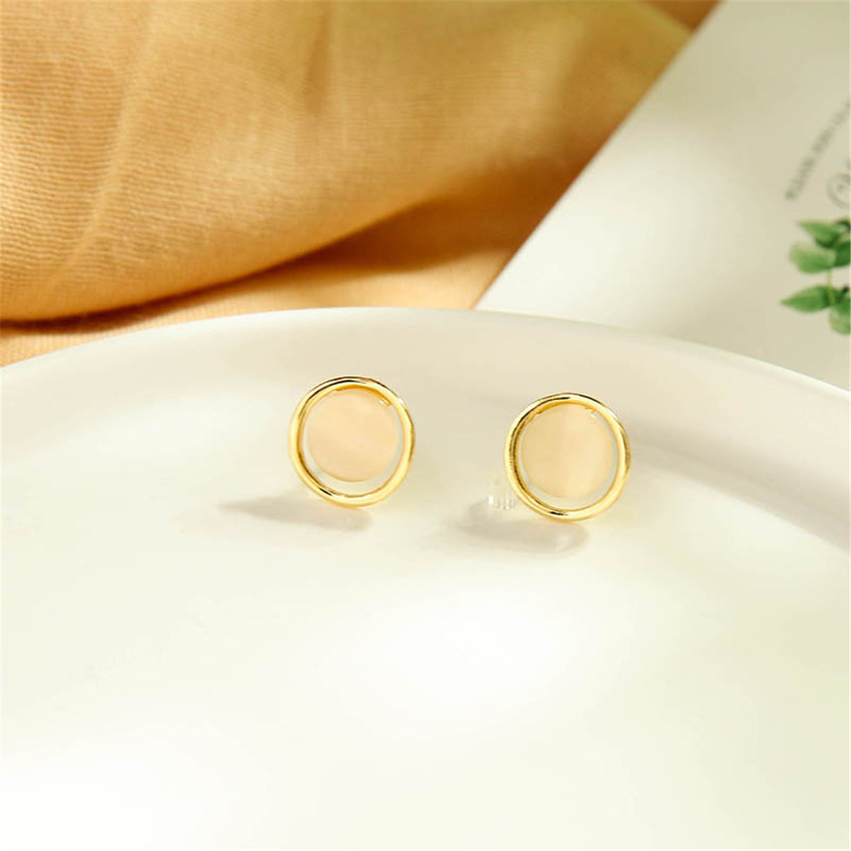 Cat's Eye and 18K Gold-Plated Stud Earrings, gold stud earrings for women, dainty minimalist design, side view