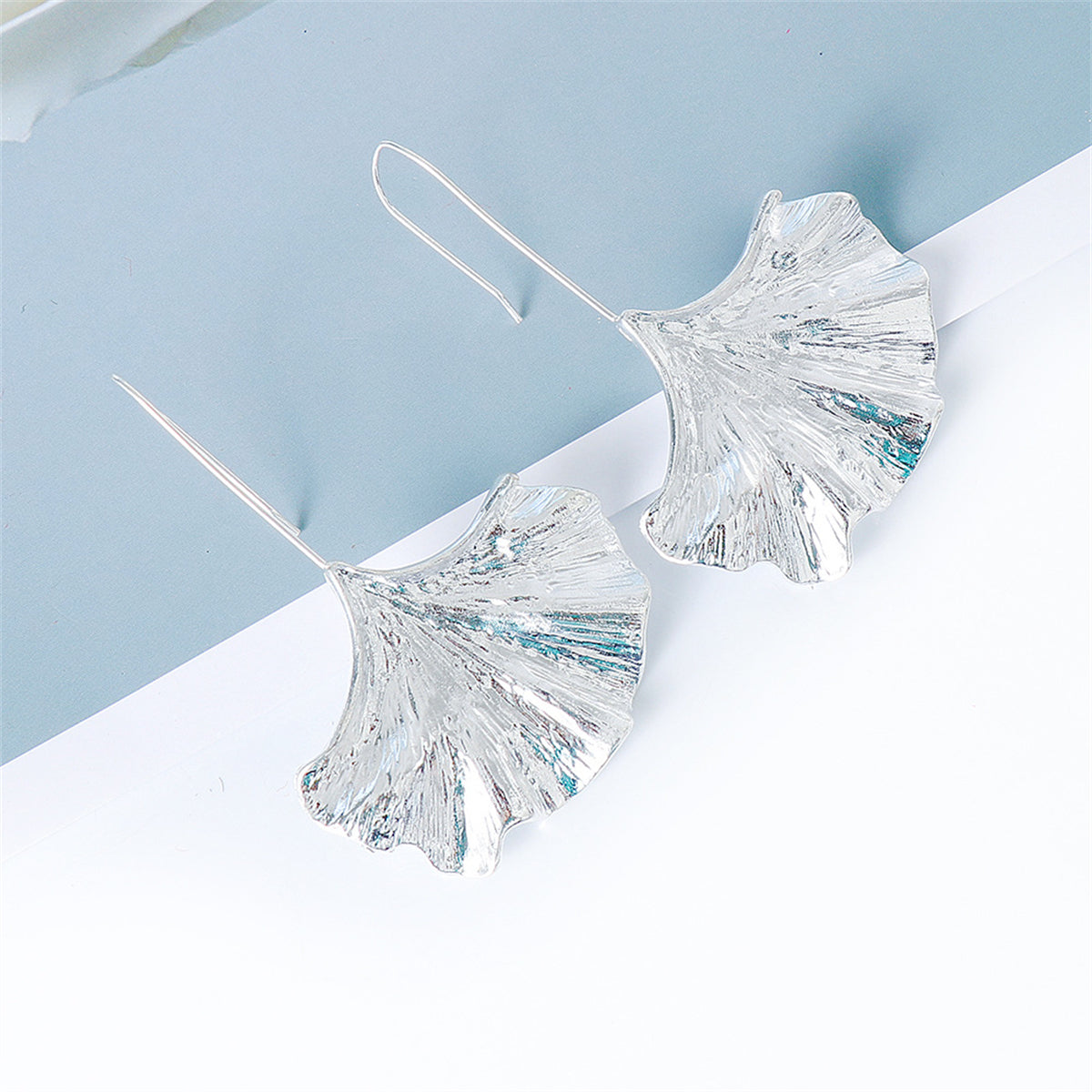 Silver-Plated Lotus Leaf Drop Earrings, silver drop earrings for women, elegant gift for her, front view