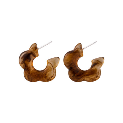 Amber Acrylic and Silver-Plated Flower Stud Earring, silver stud earrings for women, botanical inspired, front view