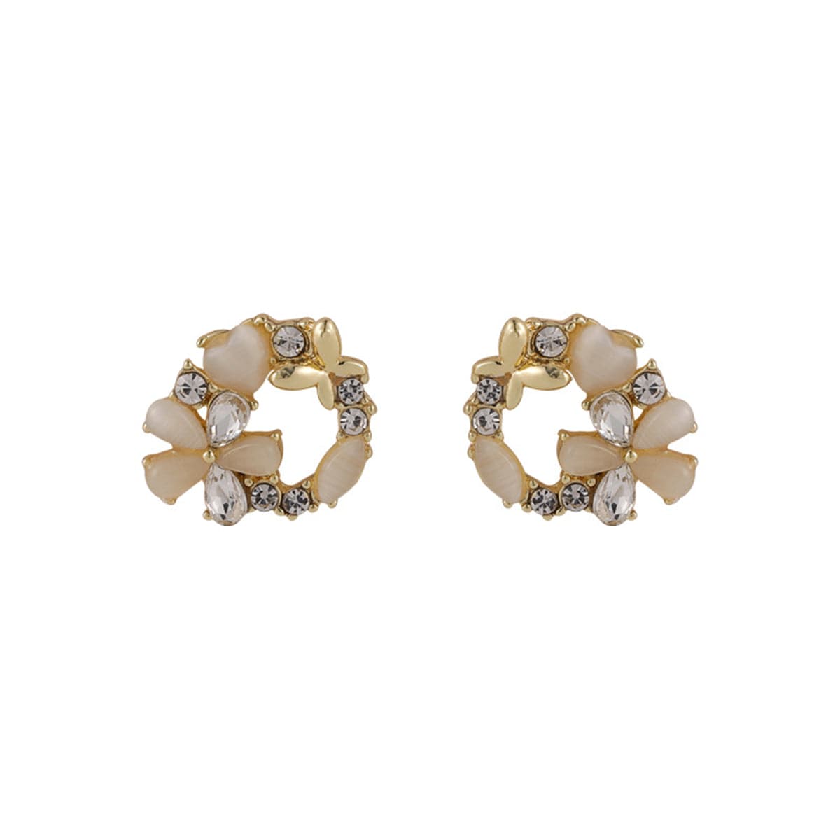 Cubic Zirconia & Crystal Cats Eye Floral Circle Stud Earrings