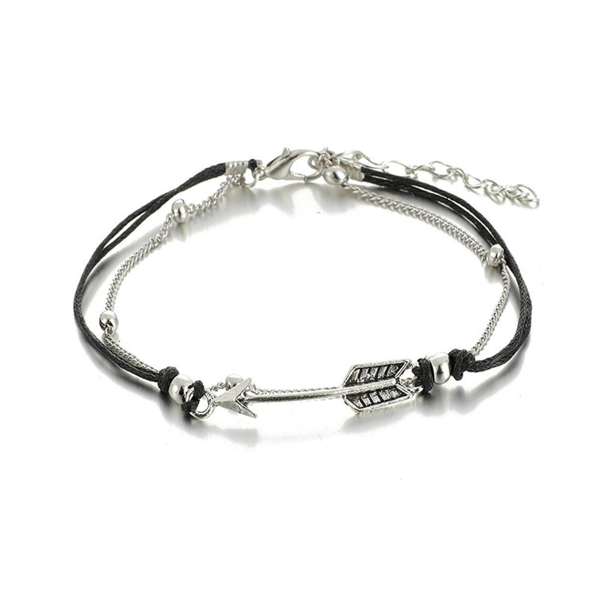 Black & Silver-Plated Arrow Charm Layered Anklet