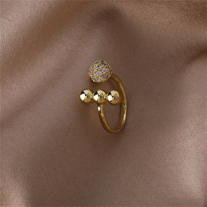 Cubic Zirconia and 18K Gold-Plated Ball Open Ring, gold statement rings for women, vintage-inspired design, lifestyle look