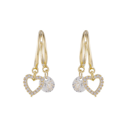 Cubic Zirconia & 18K Gold-Plated Heart Drop Earrings