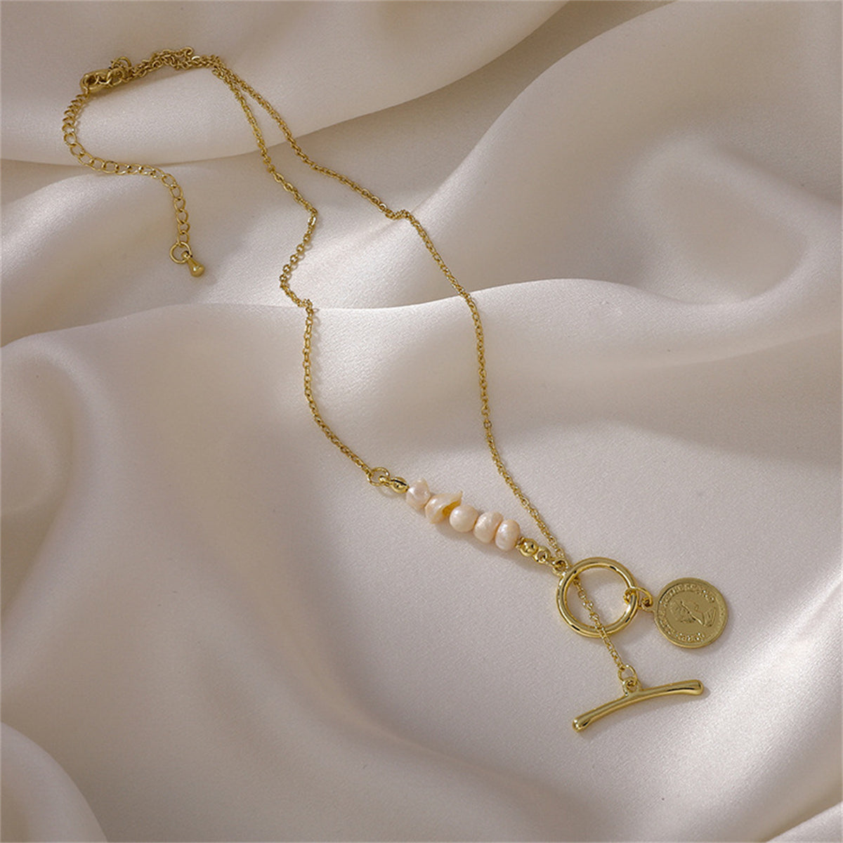 Pearl & 18K Gold-Plated Asymmetrical Coin Toggle Pendant Necklace