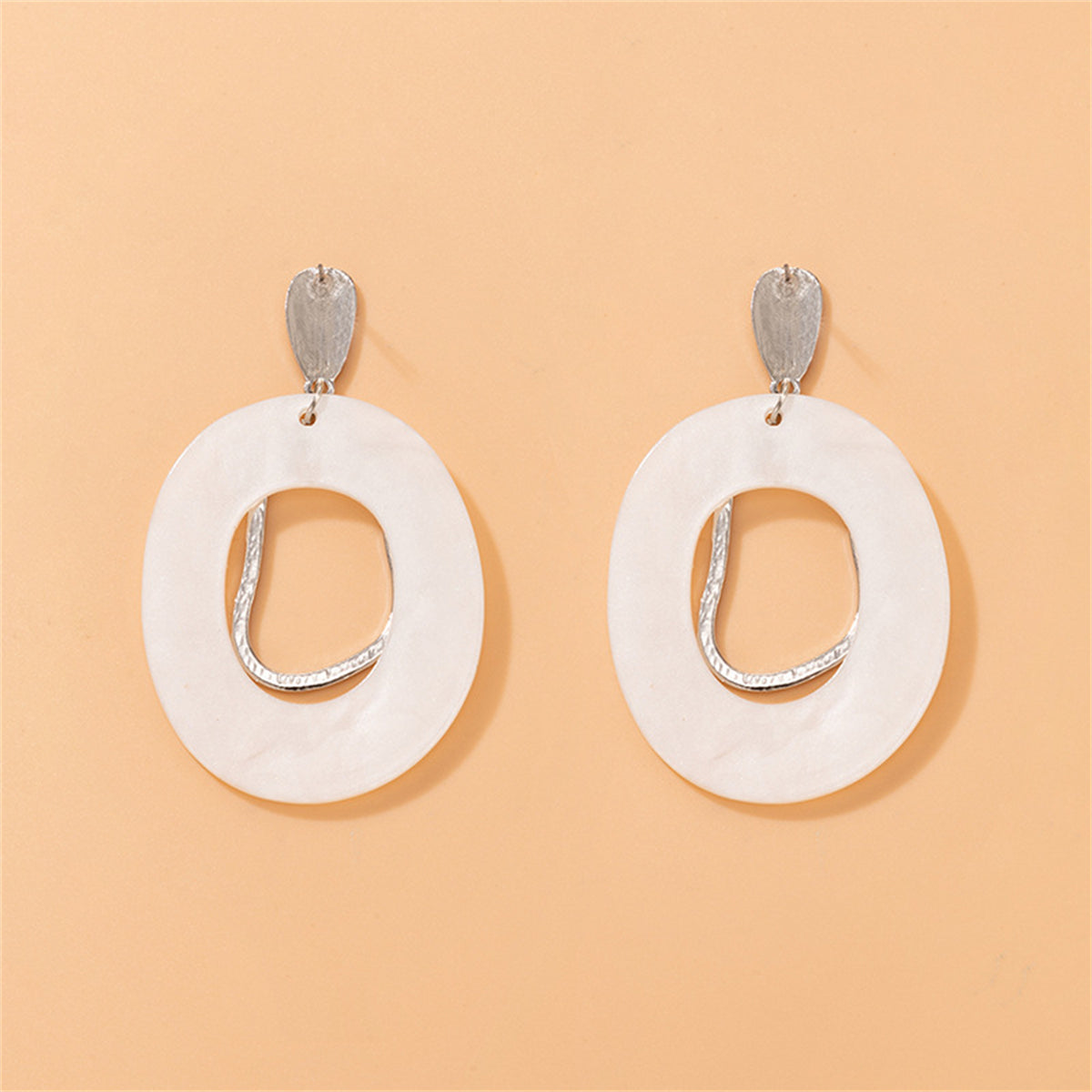 Ivory Acrylic and Silver-Plated Circular Dangle Earrings, silver drop earrings for women, vintage-inspired design, side view