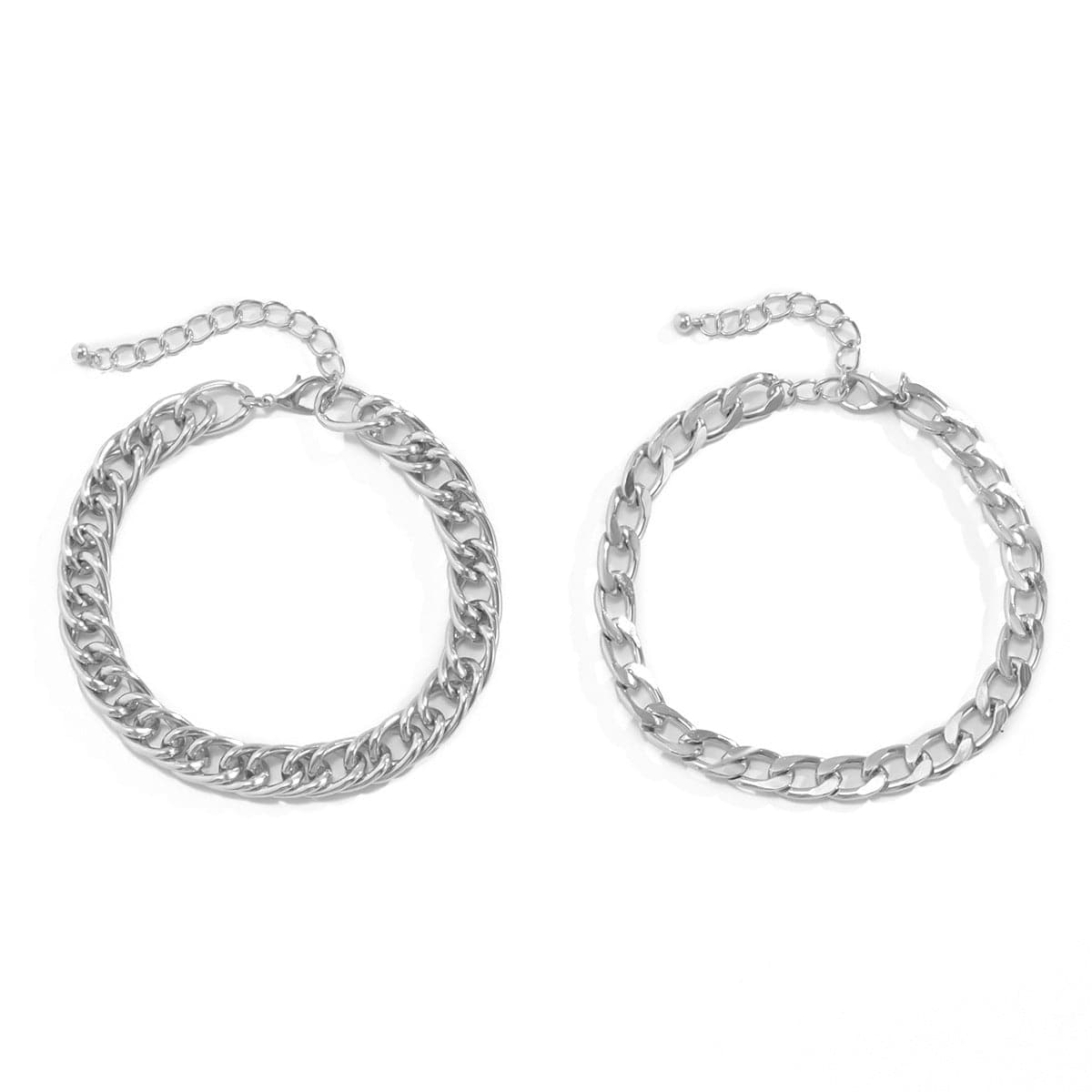Silver-Plated Figaro Chain Anklet Set, jewelry gift sets for women, vintage-inspired design, detail close-up