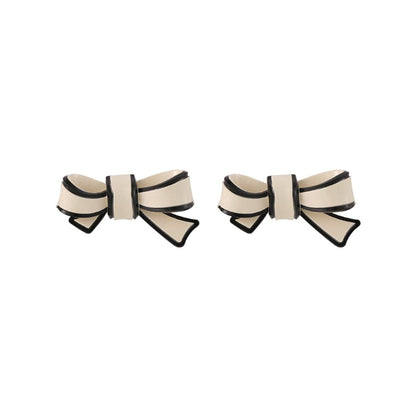 White Polyurethane and Silver-Plated Bow Stud Earrings, silver stud earrings for women, elegant gift for her, styled look
