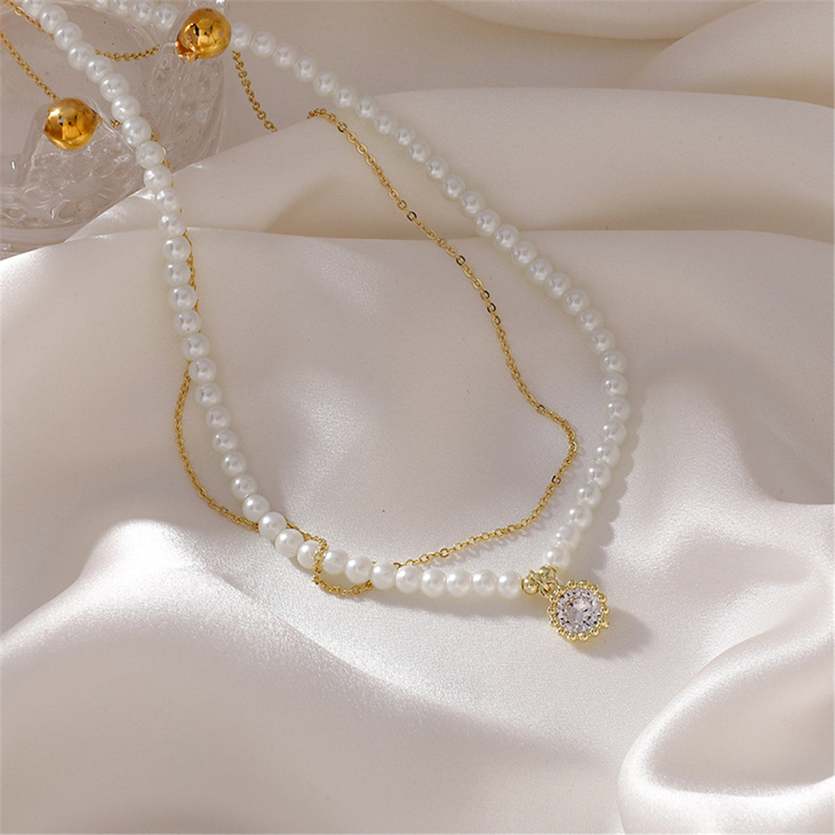 Pearl & Cubic Zirconia 18K Gold-Plated Beaded Layered Pendant Necklace