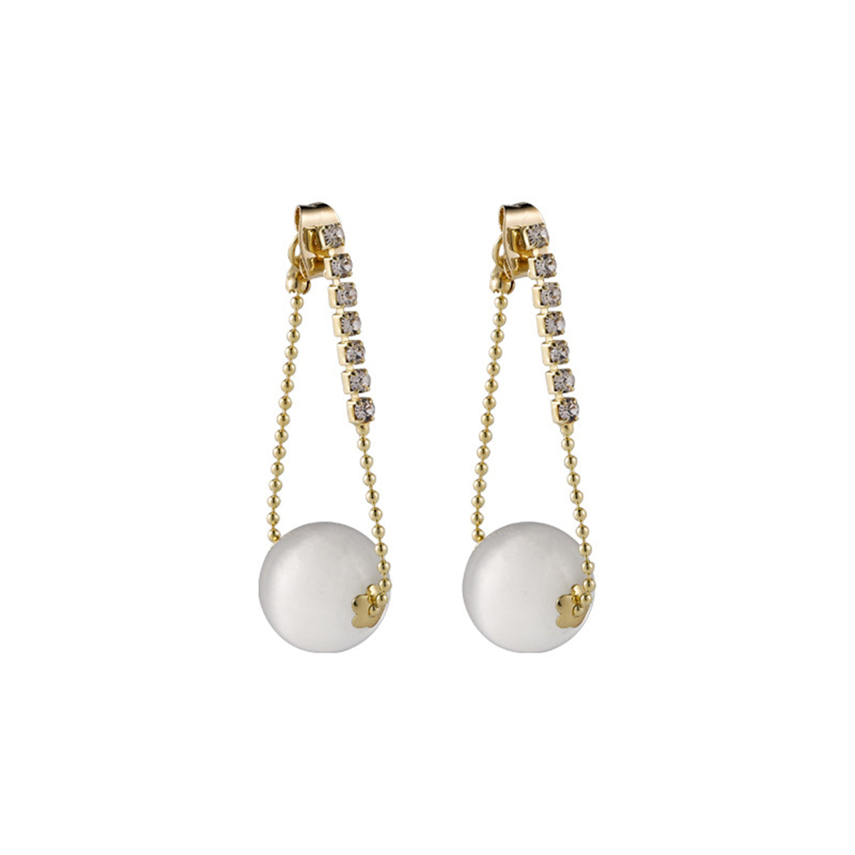 Cat-Eye & Cubic Zirconia Ball Chain-Accent Drop Earrings