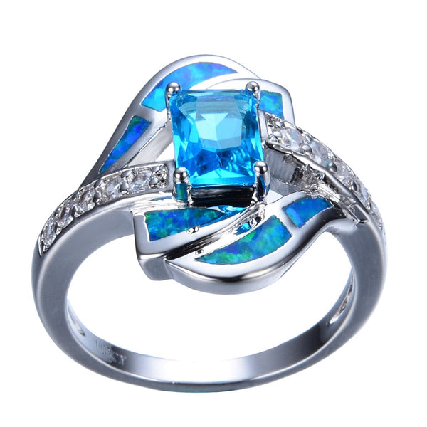 Blue Crystal & Opal Fine Silver-Plated Eternity Ring - streetregion