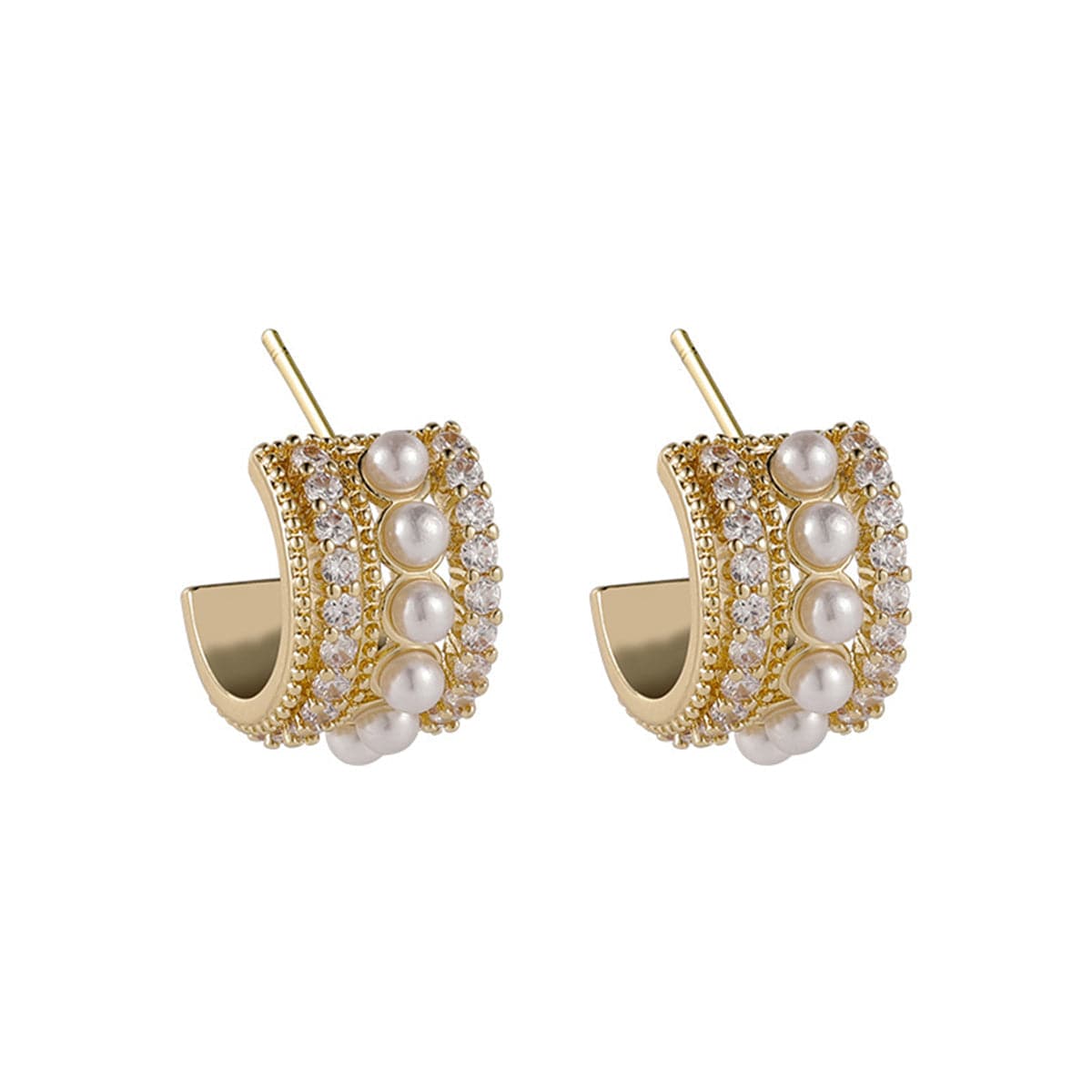 Pearl & Cubic Zirconia Huggie Earrings