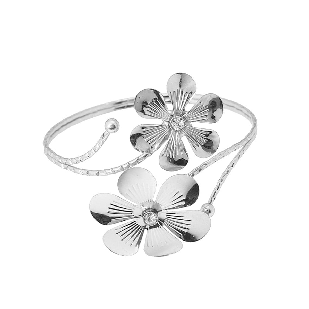 Cubic Zirconia & Silver-Plated Floral Bypass Arm Cuff