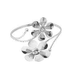 Cubic Zirconia & Silver-Plated Floral Bypass Arm Cuff