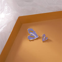 Purple Enamel & 18k Gold-Plated Mismatching Heart Stud Earring