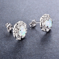 White Opal & Silver-Plated Botany Stud Earrings