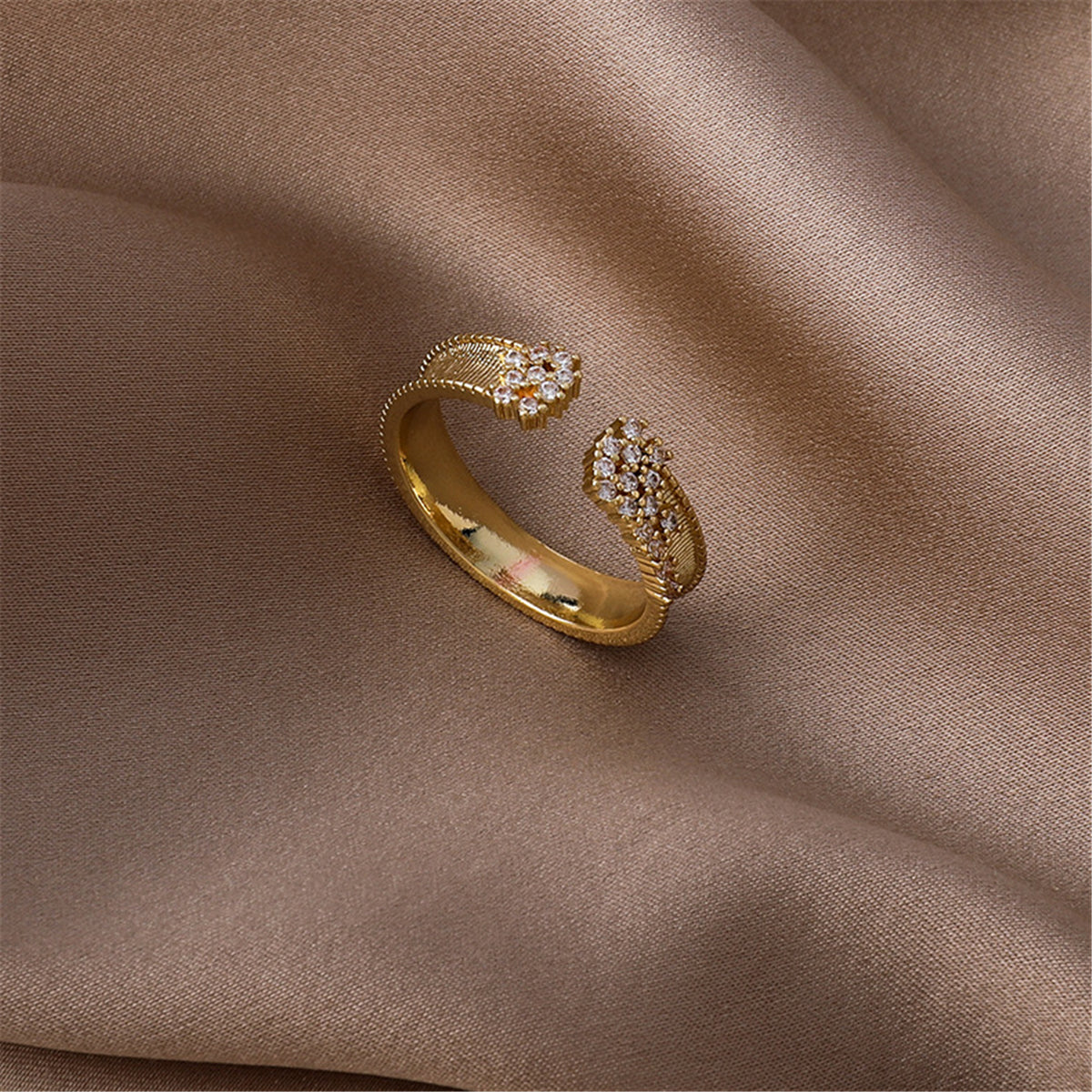 Cubic Zirconia and 18K Gold-Plated Milgrain Cluster Bypass Ring, gold statement rings for women, styled look