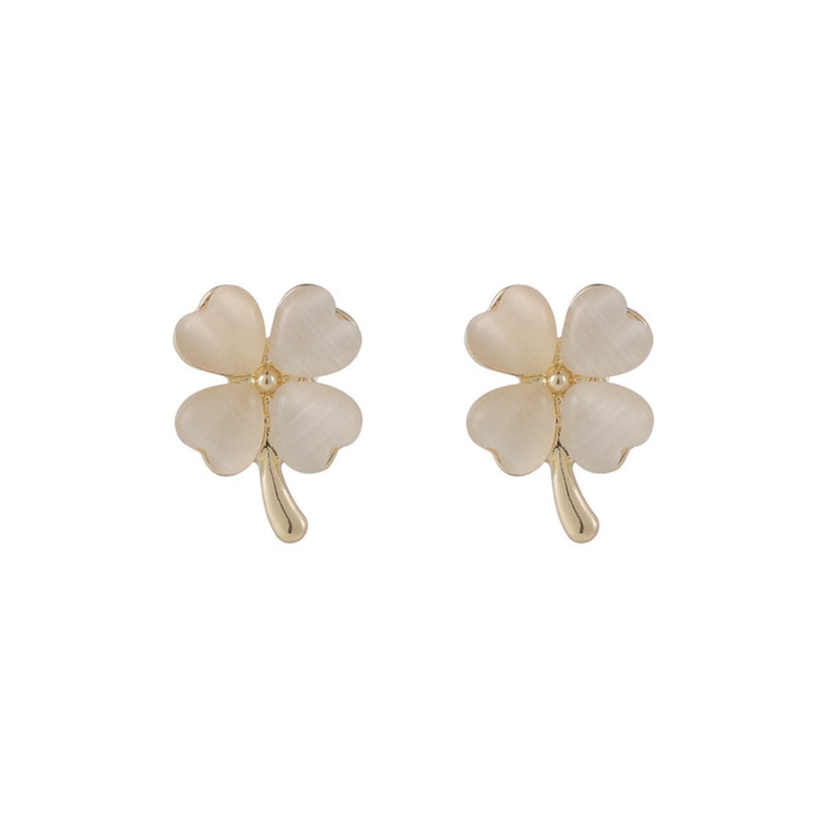 Cats Eye and 18K Gold-Plated Clover Stud Earrings, gold stud earrings for women, elegant gift for her, styled look
