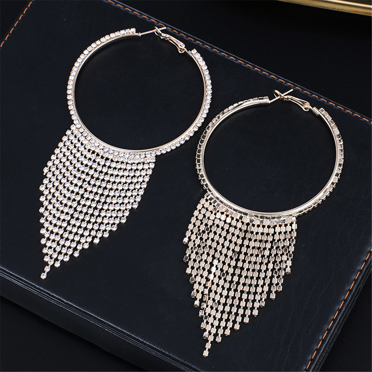 Cubic Zirconia & 18K Gold-Plated Tassel Hoop Earrings