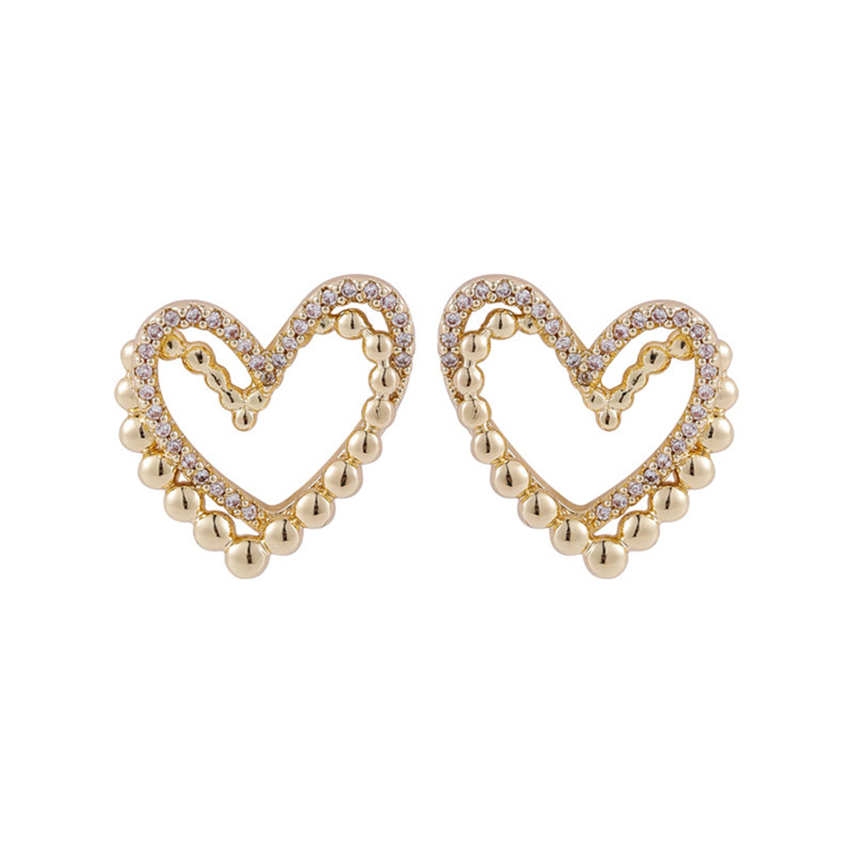 Cubic Zirconia & 18K Gold-Plated Interlocked Openwork Heart Stud Earrings