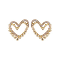 Cubic Zirconia & 18k Gold-Plated Interlocked Openwork Heart Stud Earrings