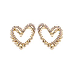 Cubic Zirconia & 18K Gold-Plated Interlocked Openwork Heart Stud Earrings