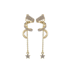 Cubic Zirconia & 18K Gold-Plated Swirl Star Drop Earrings