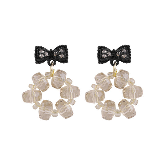 Black Cubic Zirconia and Acrylic Hoop Bow Drop Earrings, drop earrings for women, elegant gift for her, front view