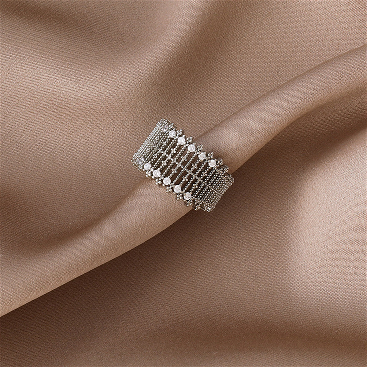 Cubic Zirconia and Silver-Plated Line Adjustable Ring, silver statement rings for women, elegant gift for her, styled look
