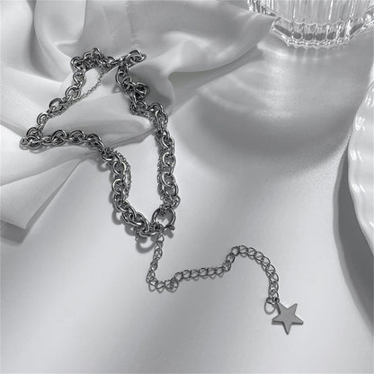Silver-Plated Star Layered Lariat Necklace, silver pendant necklace for women, vintage-inspired design, styled look