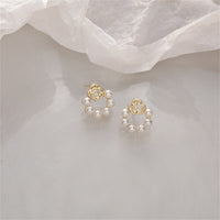 Pearl & 18k Gold-Plated Rose Stud Earrings