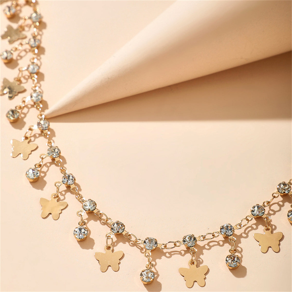 Cubic Zirconia & 18K Gold-Plated Butterfly Station Anklet