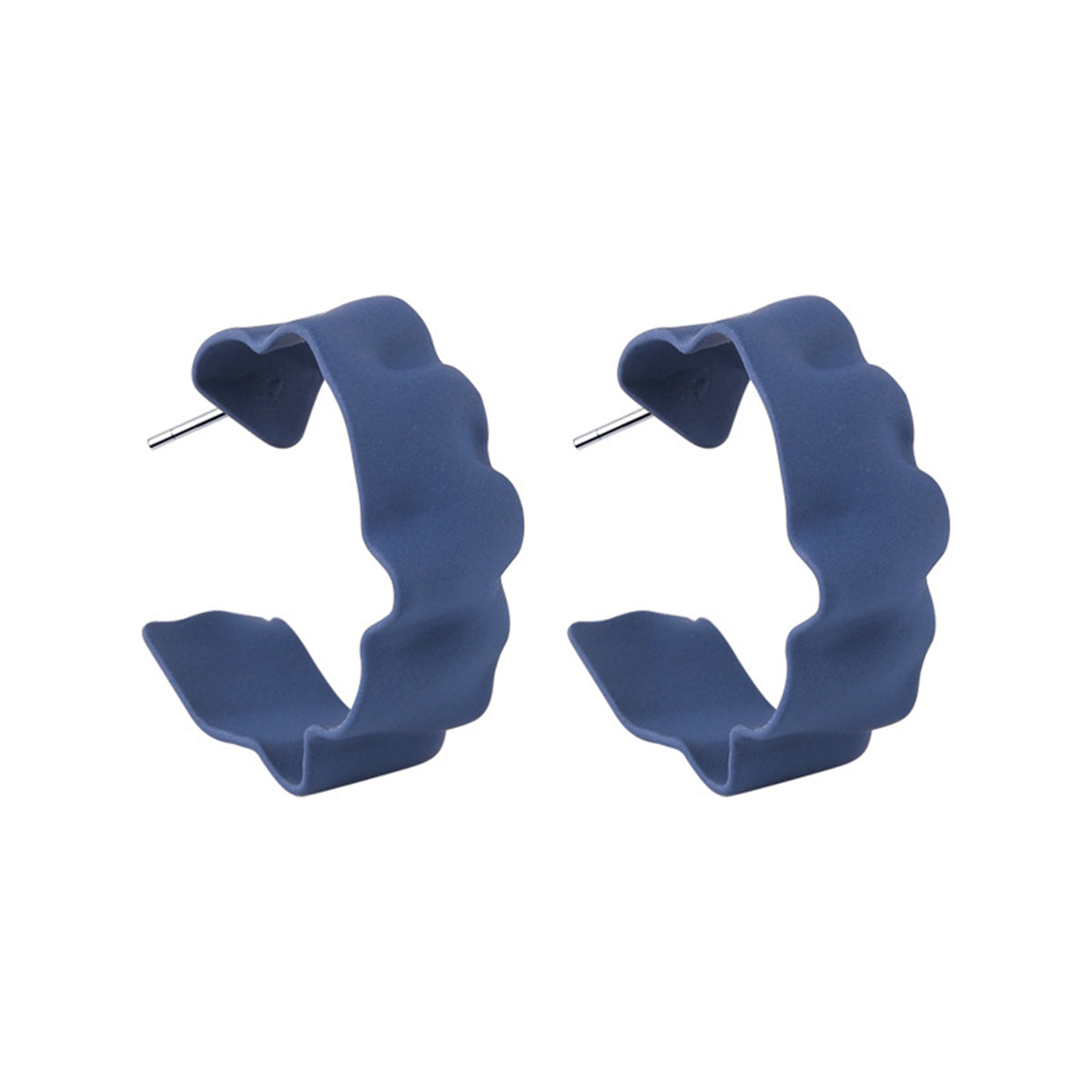 Blue Enamel and Silver-Plated Wave Huggie Earrings, silver huggie earrings, everyday style, front view
