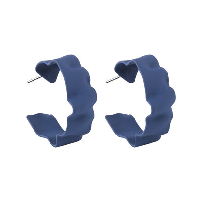 Blue Enamel and Silver-Plated Wave Huggie Earrings, silver huggie earrings, everyday style, front view