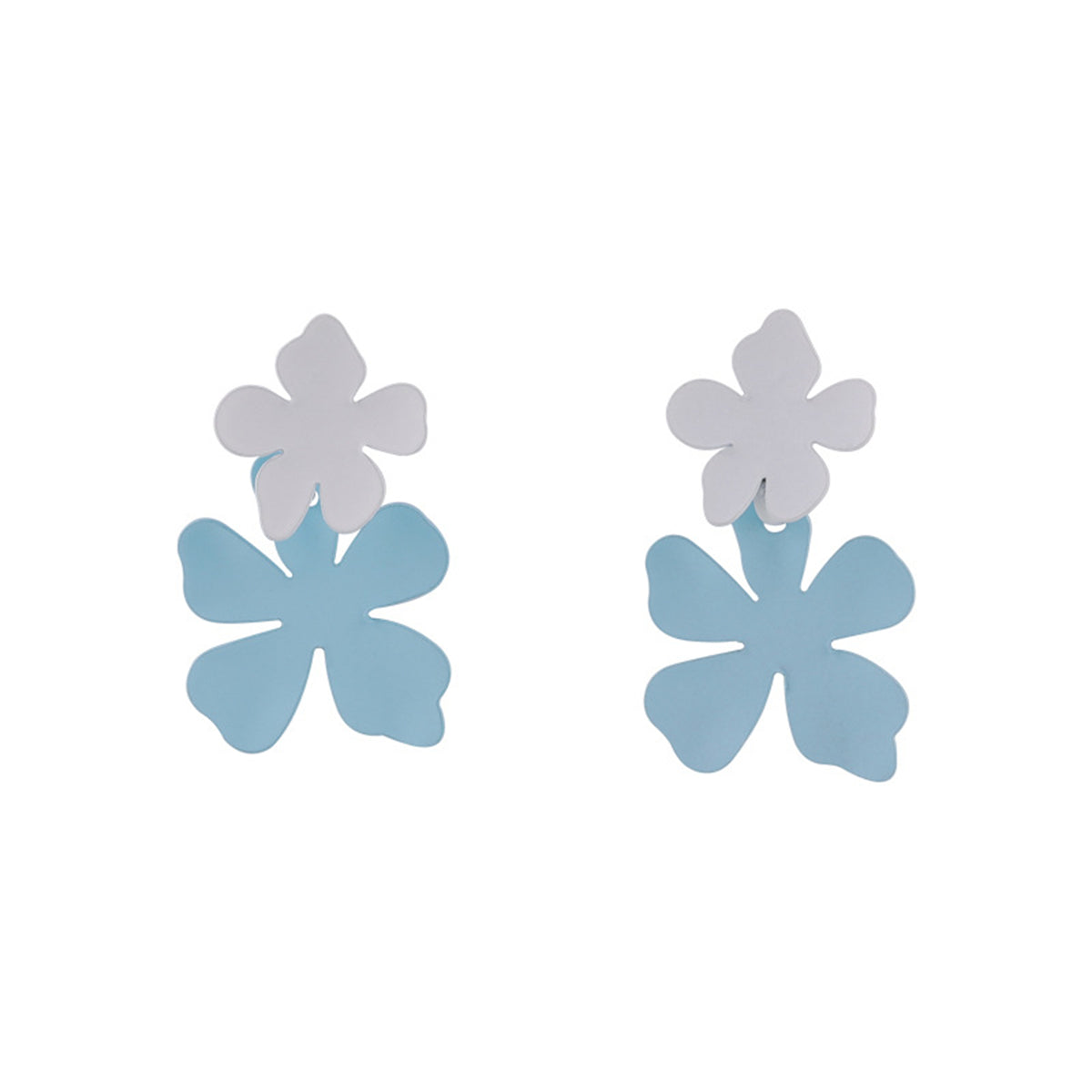 Blue Enamel & Silver-Plated Flower Drop Earrings