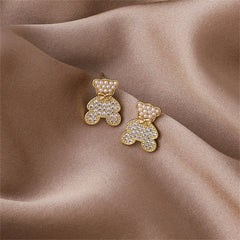 Pearl & Cubic Zirconia 18K Gold-Plated Bear Stud Earrings