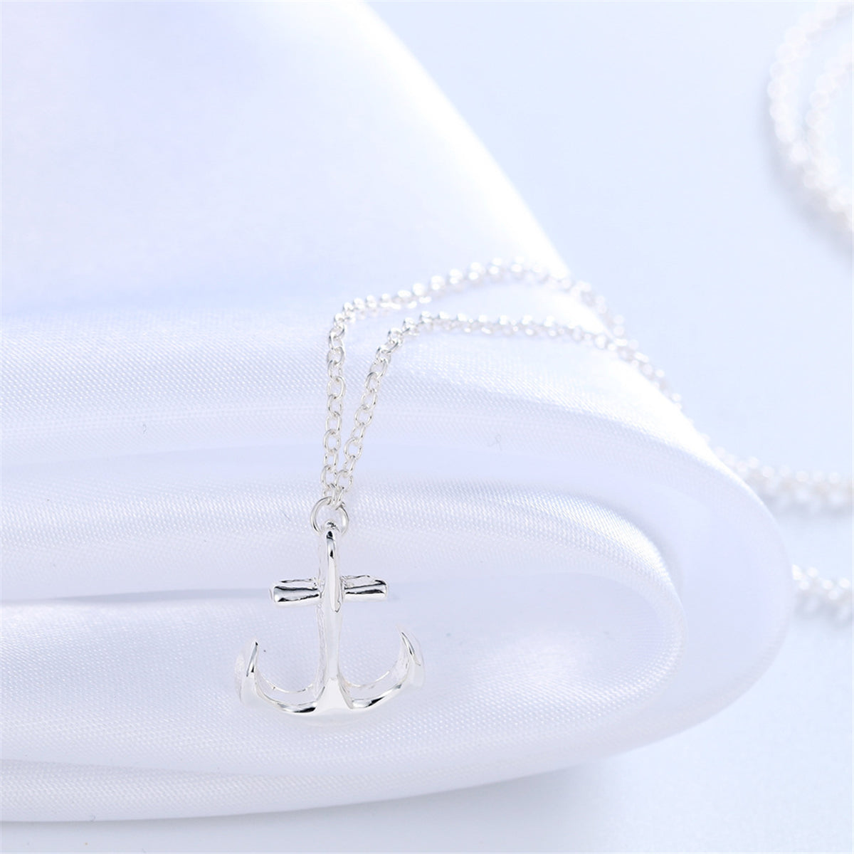 Silver-Plated Anchor Pendant Necklace, silver pendant necklace for women, vintage-inspired design, side view