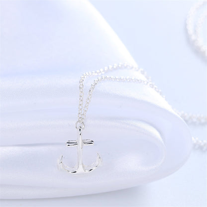 Silver-Plated Anchor Pendant Necklace, silver pendant necklace for women, vintage-inspired design, side view