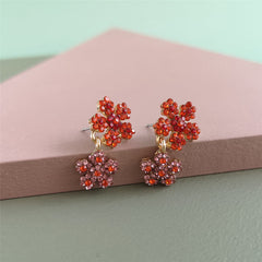 Red Cubic Zirconia & 18K Gold-Plated Flower Drop Earrings