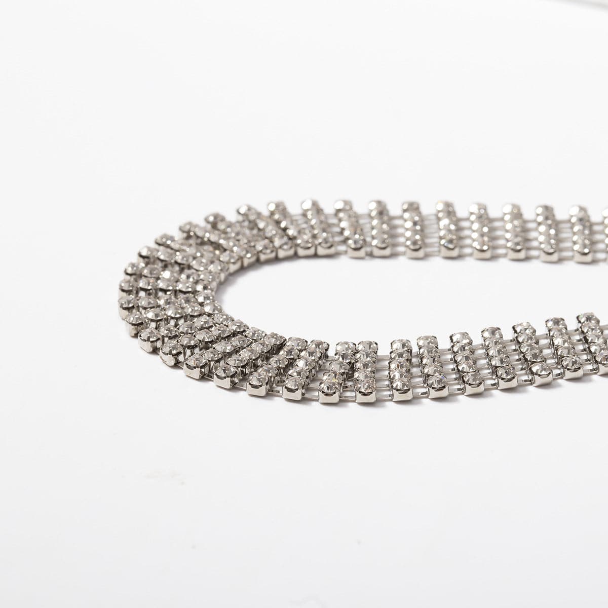 Cubic Zirconia and Silver-Plated Belt Choker Necklace, chunky silver choker necklace, botanical inspired, lifestyle look