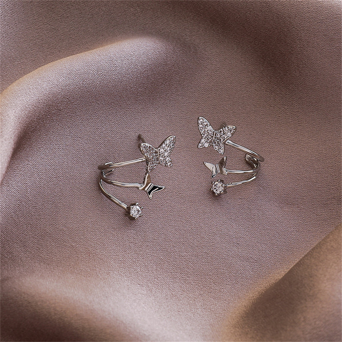 Cubic Zirconia & Silver-Plated Butterfly Stud Earrings