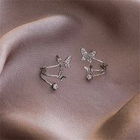Cubic Zirconia & Silver-Plated Butterfly Stud Earrings