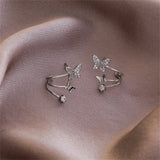 Cubic Zirconia & Silver-Plated Butterfly Stud Earrings