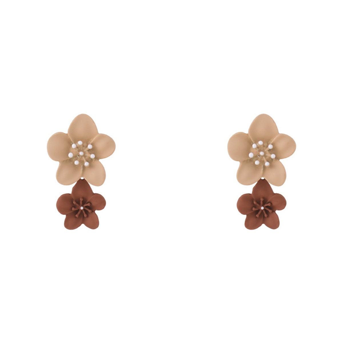 Brown Enamel and Silver-Plated Floral Drop Earrings, silver drop earrings for women, vintage-inspired design, front view